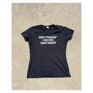 Port & Company Unisex Black Graphic Tee Sorry Princess Slogan 90s Kitsch Large